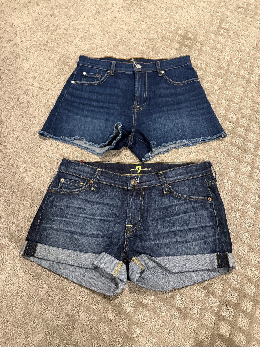 7 For All Mankind Dark Blue Denim Shorts Duo